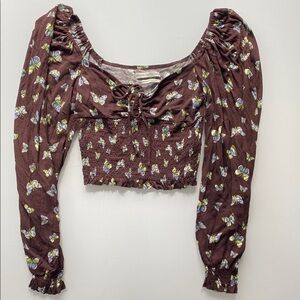 UO Brown Butterfly Print Top